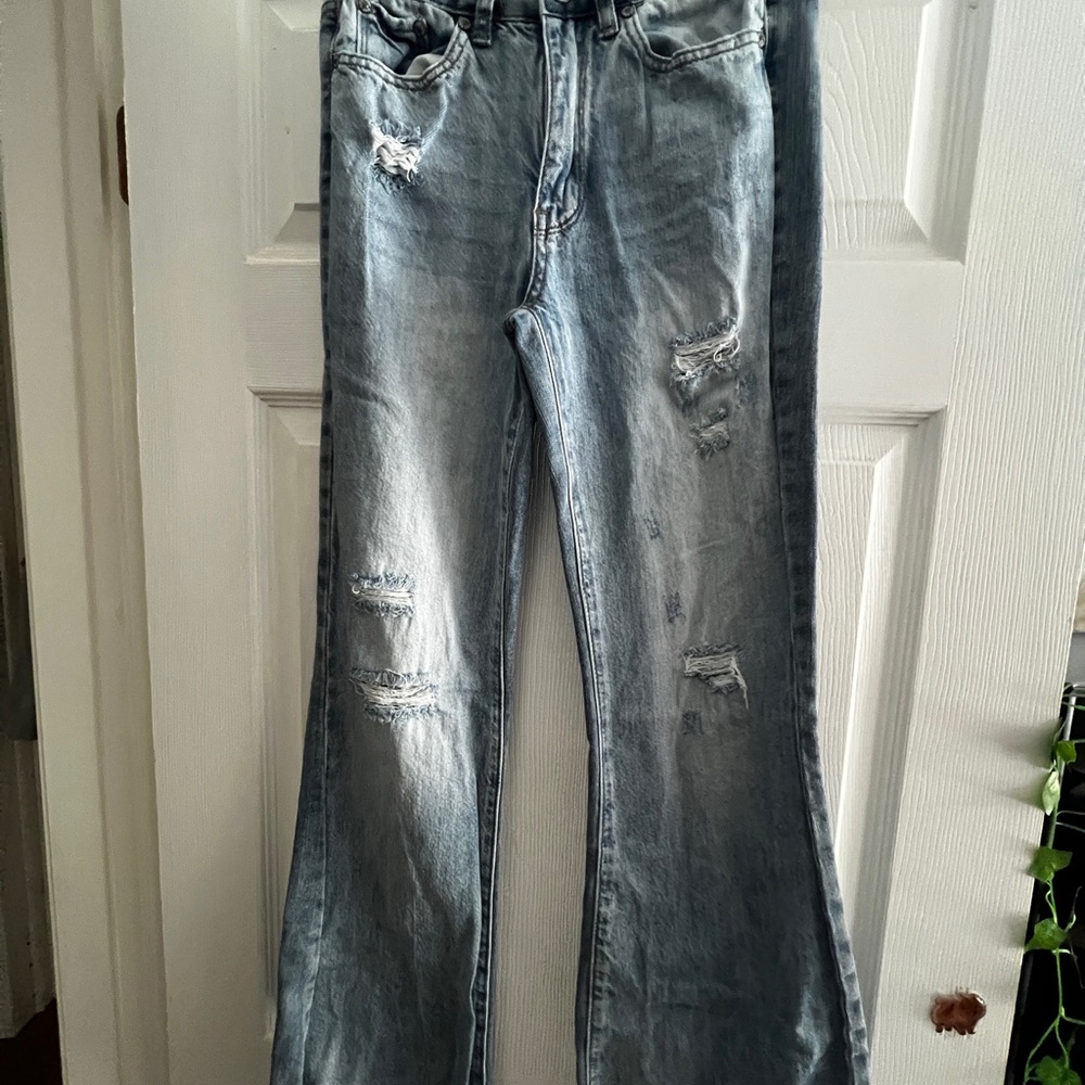 Almost Famous Distressed Blue Flare Jeans